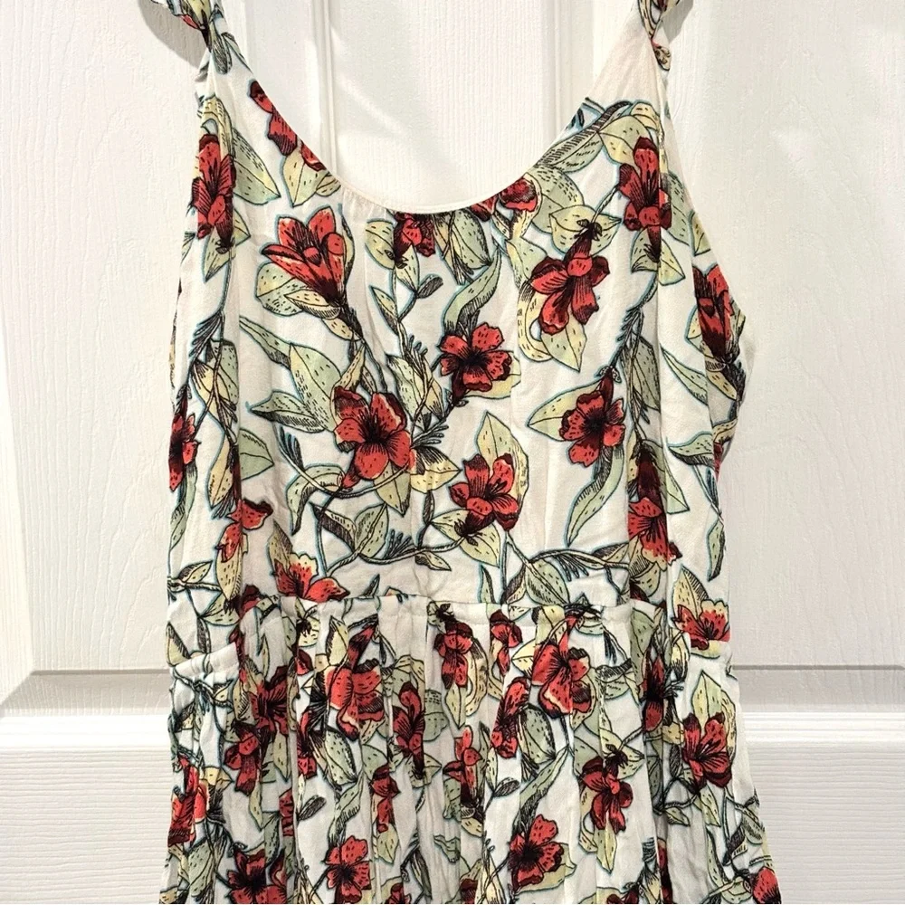 FREE PEOPLE Floral Tropical Ruffle Shoulder Side Tie‎ POCKETS Mini Dress SIZE XS